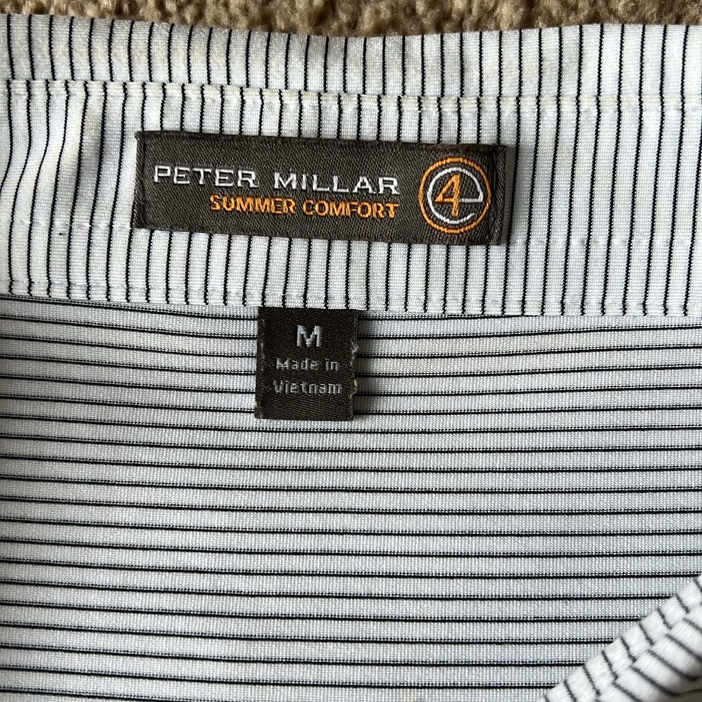 Peter Millar Crown Sport Summer Comfort  White Black Stripe Polo Golf Shirt (B3) - Picture 3 of 8
